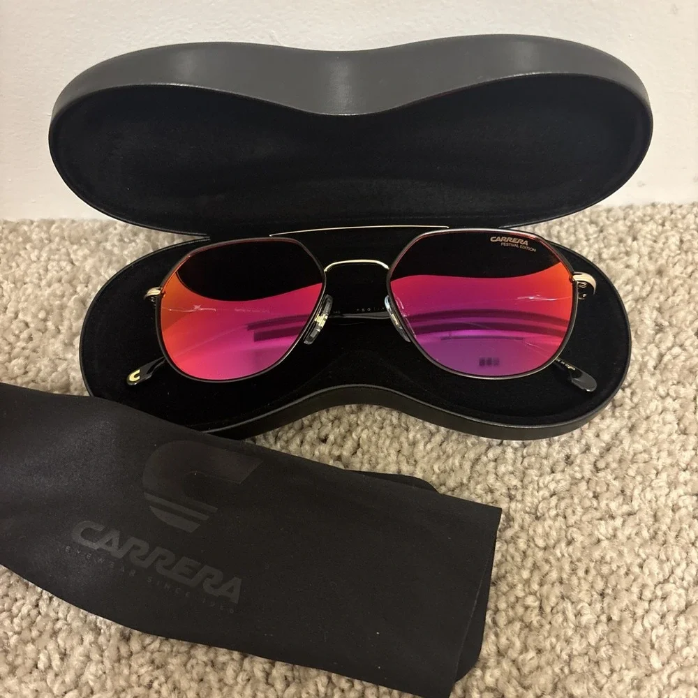 New Carrera 303/S Festival Edition Sunglasses Gold Blue Red $148 Unisex Aviator